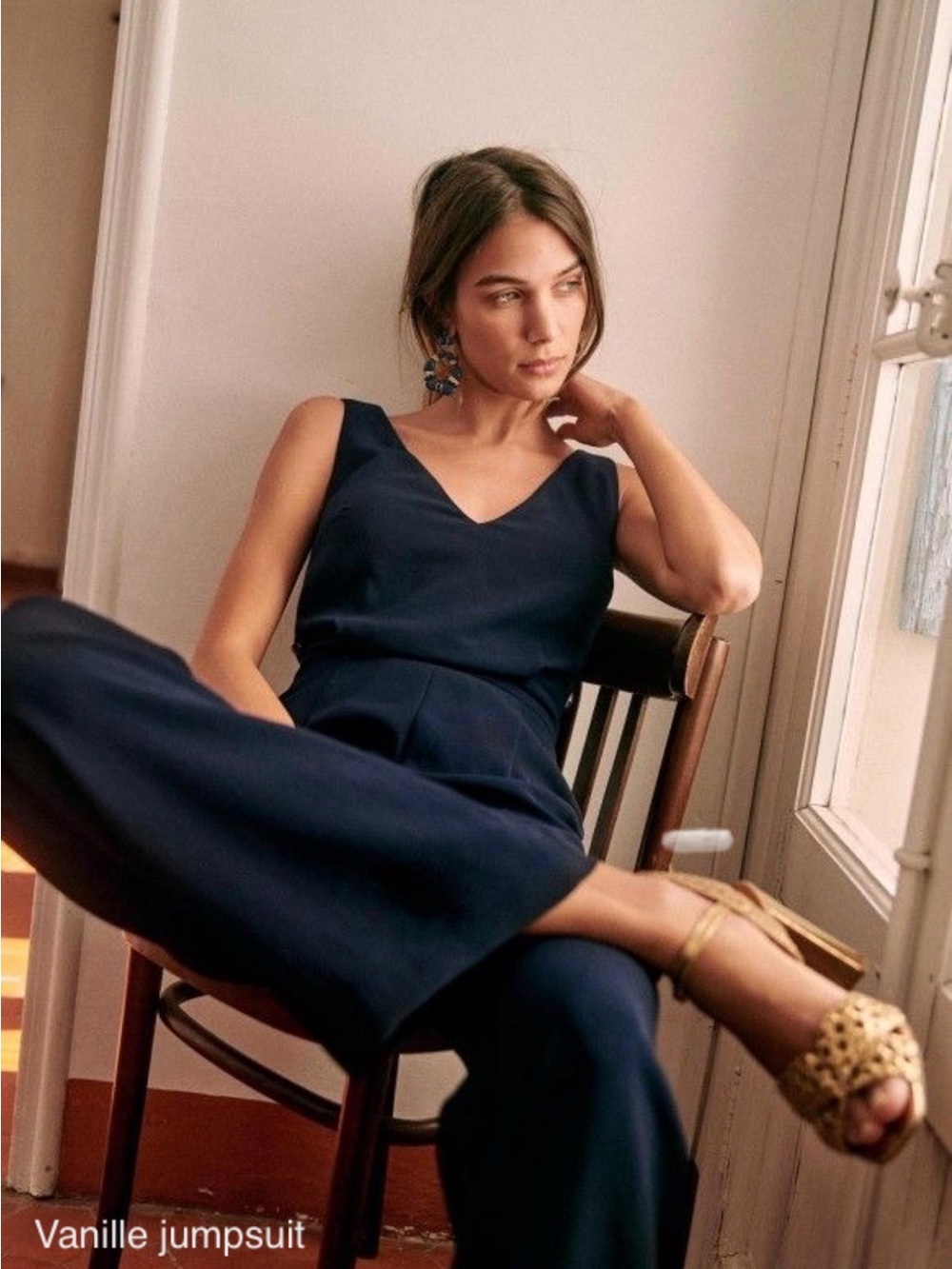 Sezane Vanille Jumpsuit in Marine 36 XS